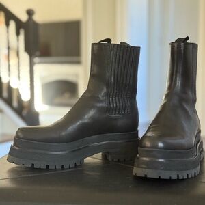 Loeffler Randall Black Leather Lug Sole Ankle Boots - Size 8.5